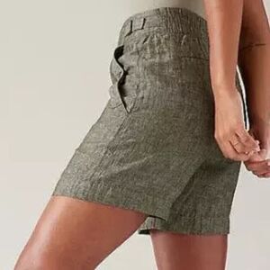 ATHLETA New Olive Green Linen High Rise Travel Shorts Voyager Short Sz 6